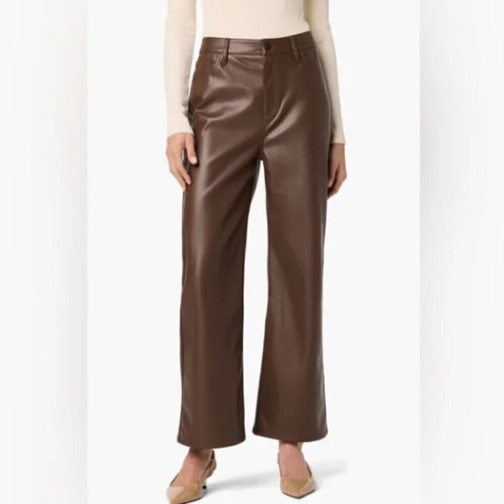 Hudson Jeans Rosalie Chocolate Wide Leg Vegan Faux Leather Pants Cropped Size 29